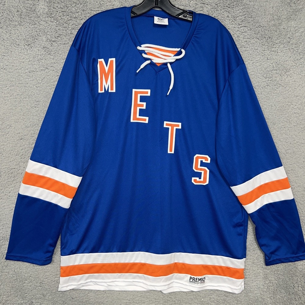 New York Mets Hockey Jersey Men's Sz Large Blue Orange V Neck SGA 9/12/23 Shirt